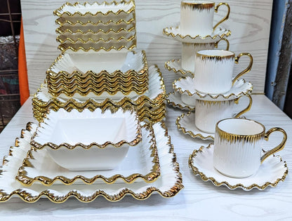 30pcs ceramic squared dinner set with gold rim