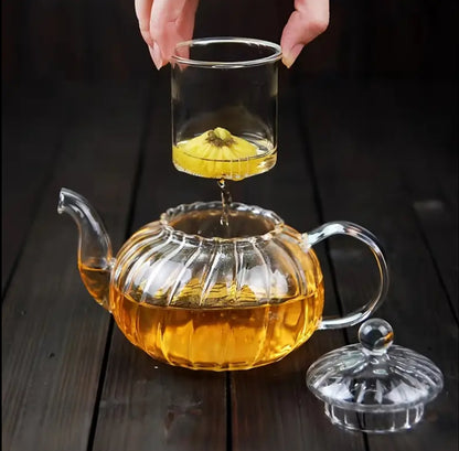 Stripped High Borosilicate glass tea/Coffee pot with glass filter infuser