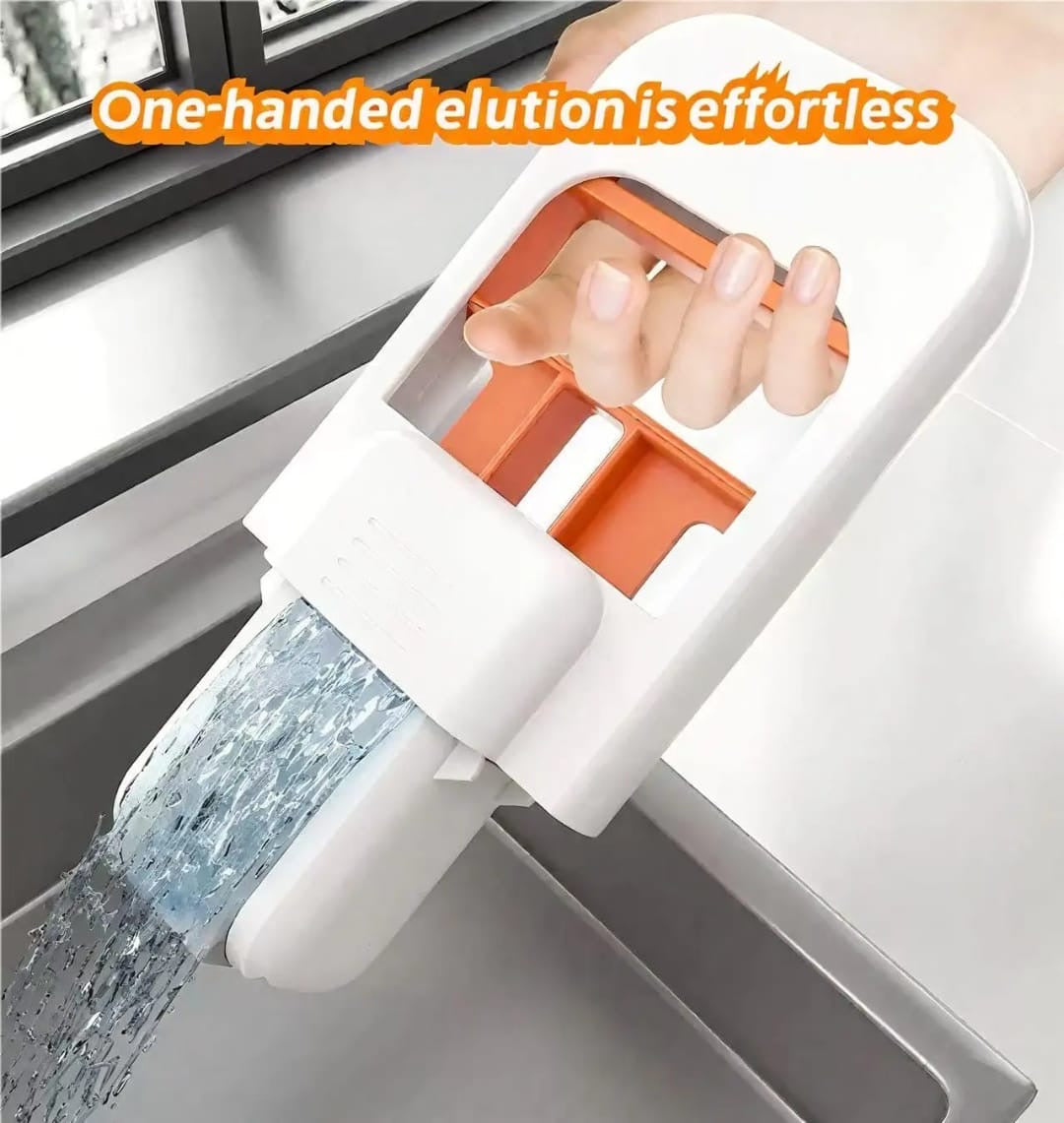 One-hand squeeze handle foldable desktop mop for indoor cleaning.