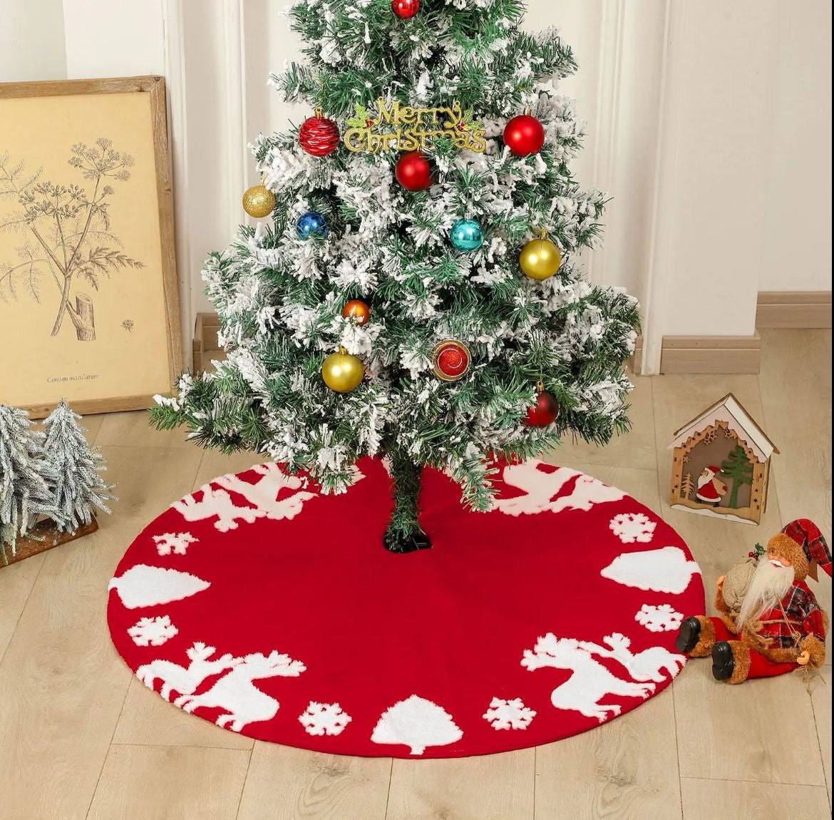 Snowflake Reindeer Christmas tree skirt