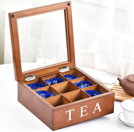 Wooden 9 Grids Tea Box