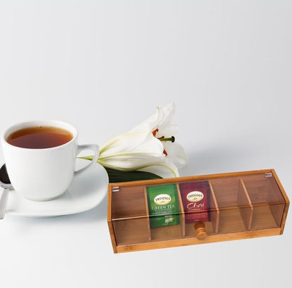 5 slot bamboo teabag organizer with acrylic lid