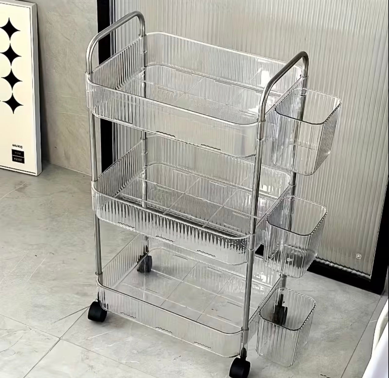 3 layer acrylic trolley rack