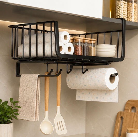 4 in 1 Metallic under shelf rack  with hooks