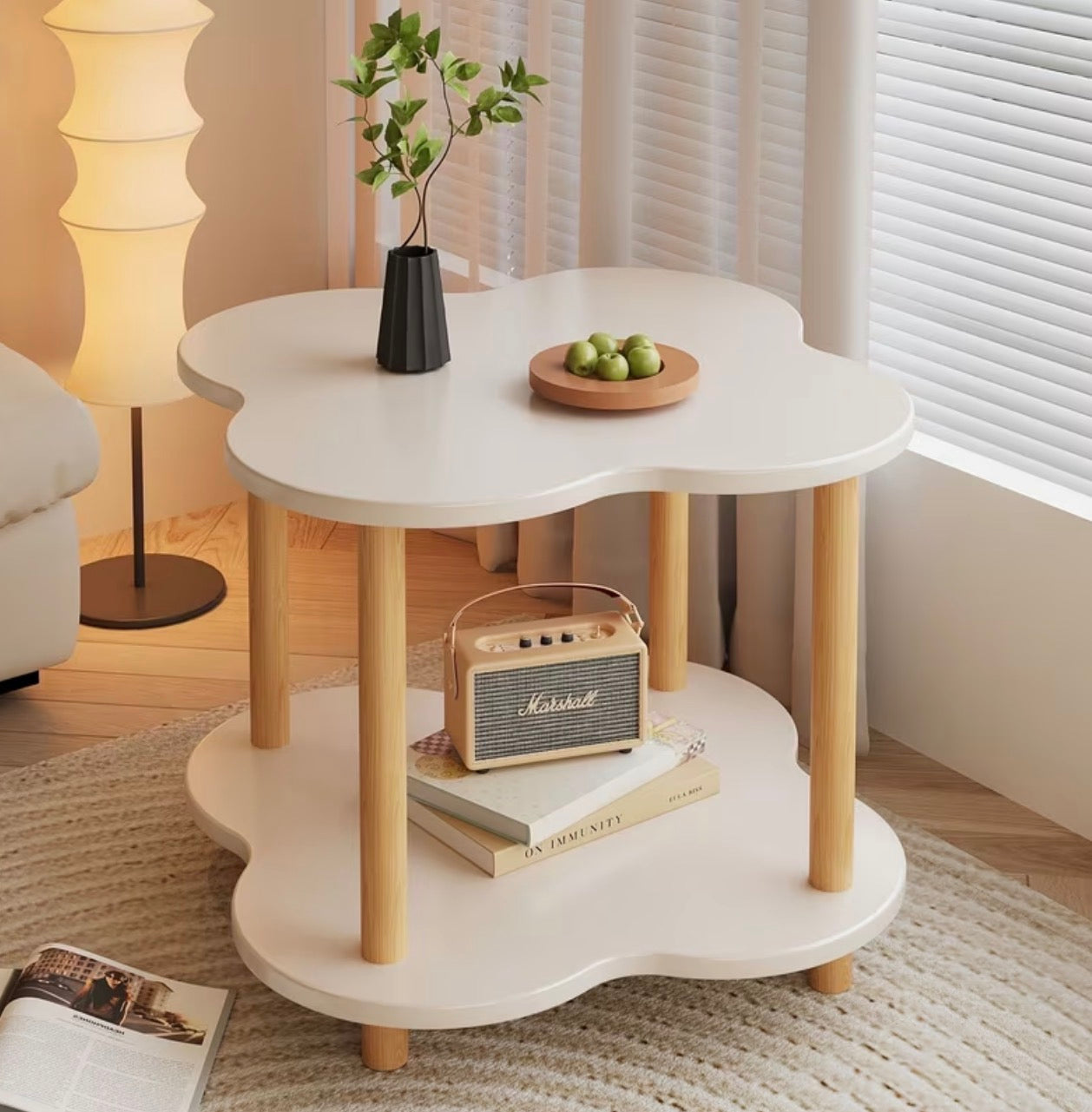 Modern Wooden Flower Shape Vintage  Side Table