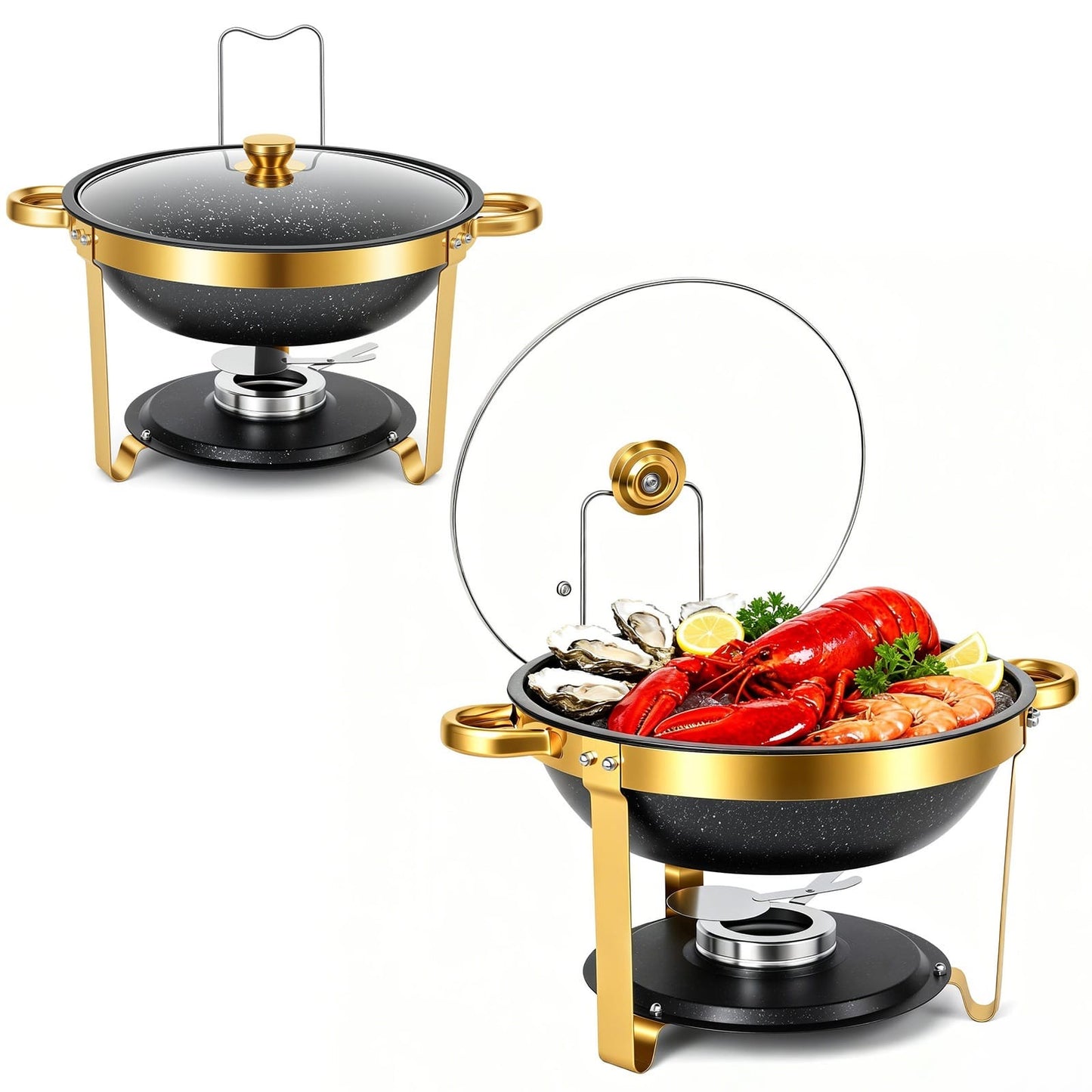 6L Premium quality black and gold round Granite/ stainless steel chafing dish