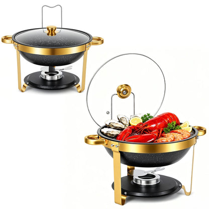 6L Premium quality black and gold round Granite/ stainless steel chafing dish