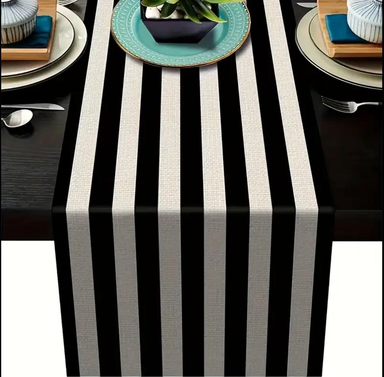 Geometric Stripe Linen Table Runner