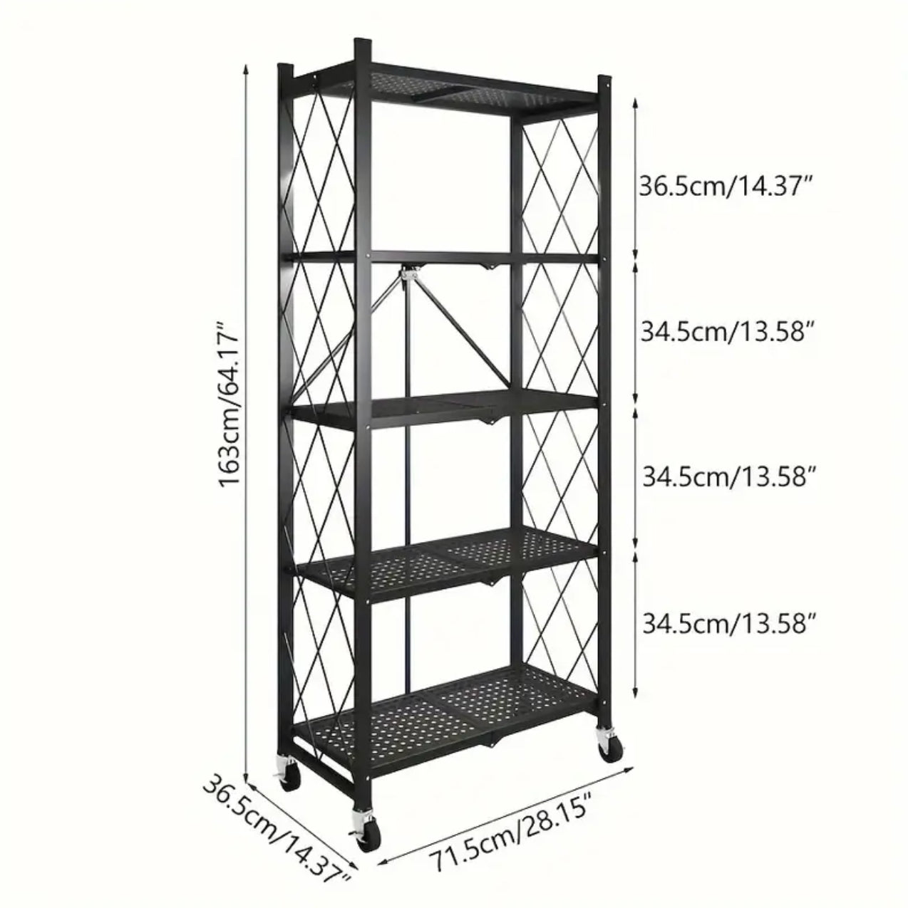 5 TIER FOLDABLE MOVABLE METALLIC STORAGE RACK