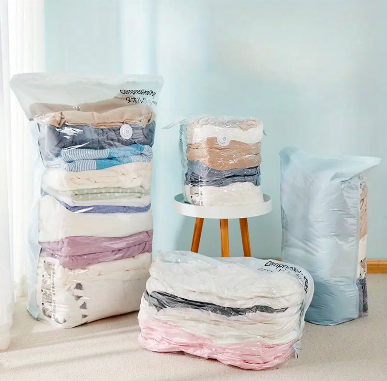 5pcs set No Pump Needed Vacuum Storage Bags