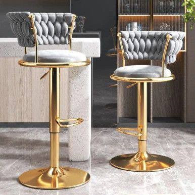 Swivel Bar Stools  for Kitchen Island, Counter Height Bar Chairs with velvet Back and Gold Metal Legs