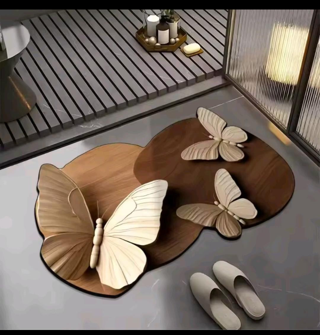 VIKAMA Simple Butterfly Pattern Irregular Bathroom Floor Mat