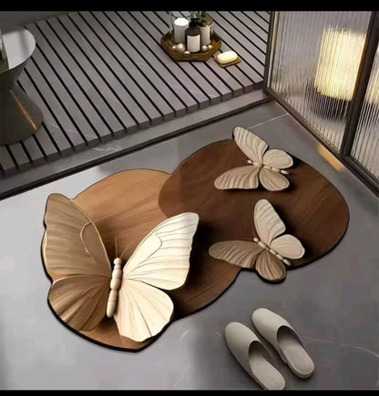 VIKAMA Simple Butterfly Pattern Irregular Bathroom Floor Mat