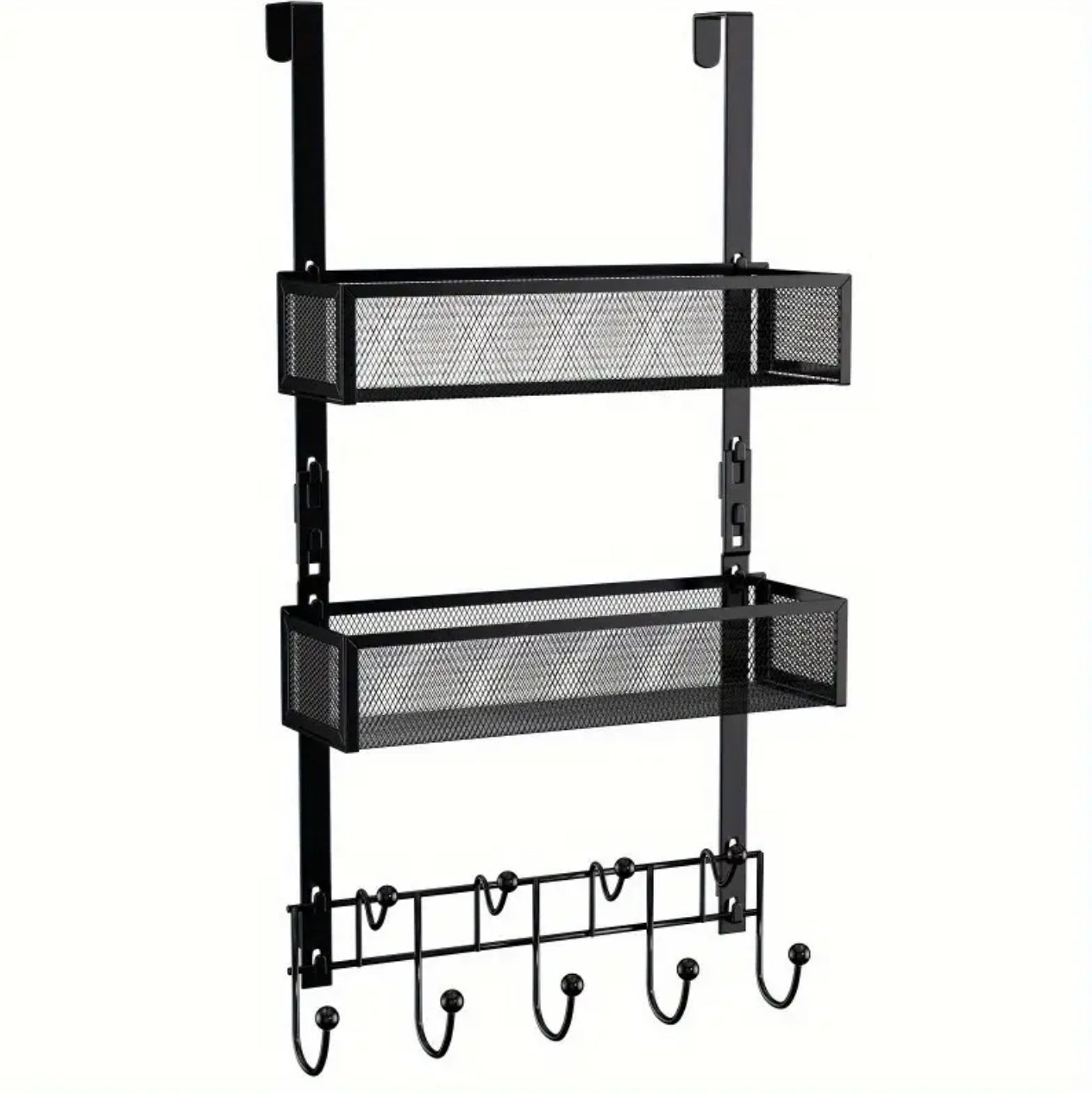 Over the door hanging rack organizer with hooks and basket