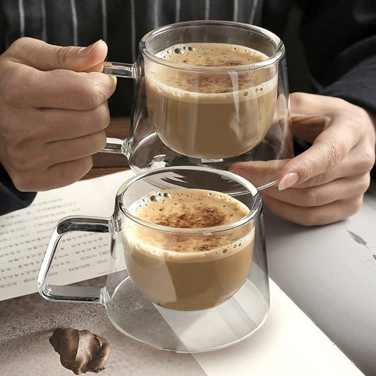 2pcs Heat-Resistant Borosilicate Double- Wall Glass Coffee Mug