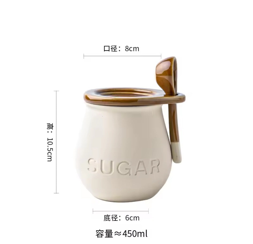Vintage Ceramic Sugar Jar with Lid and spoon