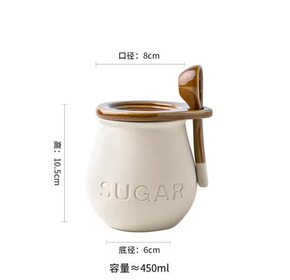 Vintage Ceramic Sugar Jar with Lid and spoon