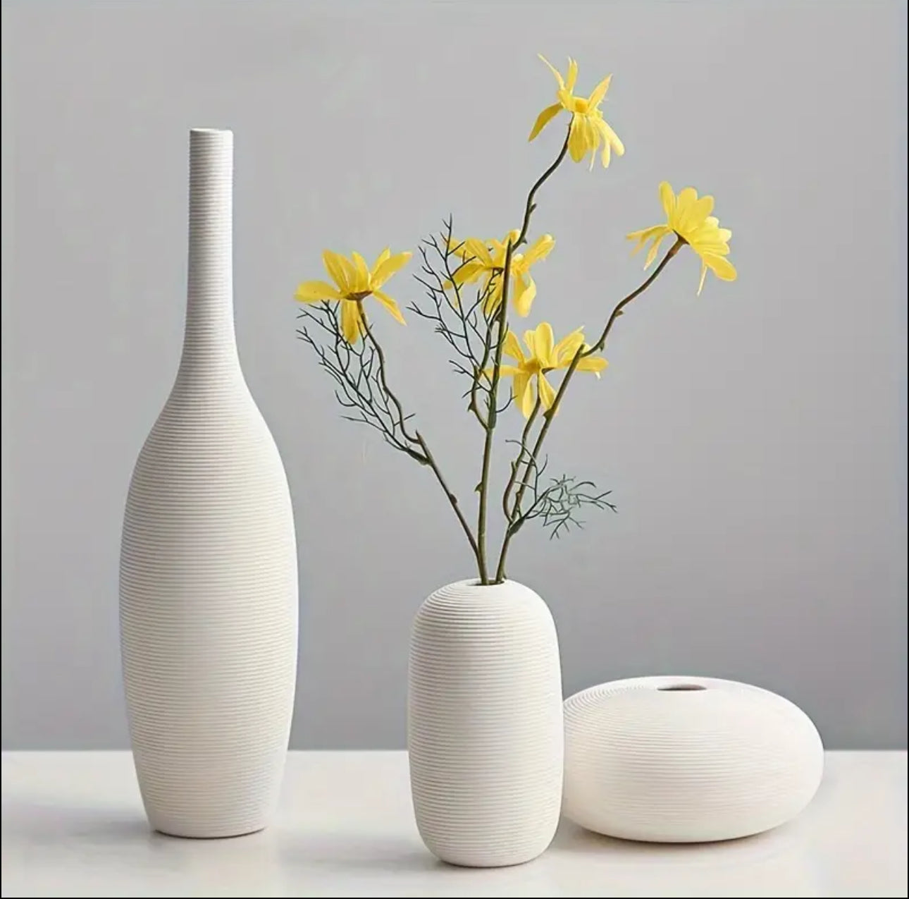 Simple ceramic 3 in 1 modern home decor  vase set