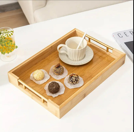 3pcs  Eco-friendly Bamboo Serving Trays with Gold Handles