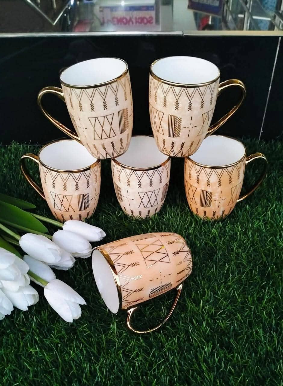 A set of 6pcs Classy Mugs with gold rim