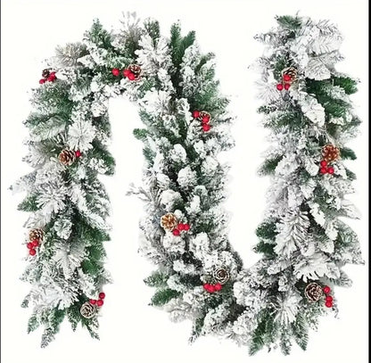 2.7Meters Christmas Snow Flocked Garland with berries & Corns