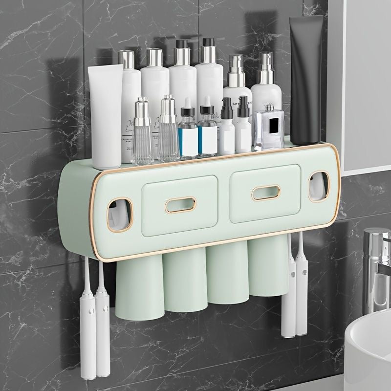 Wall Mounted Self-adhesive Toothpaste with Toothbrush Holder/Bathroom organizer