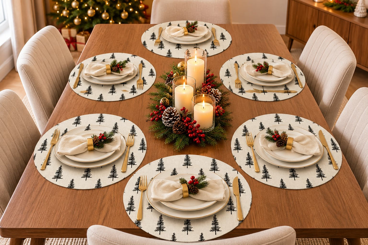 6-Piece White Christmas Tree Round Placemats