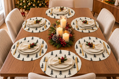 6-Piece White Christmas Tree Round Placemats