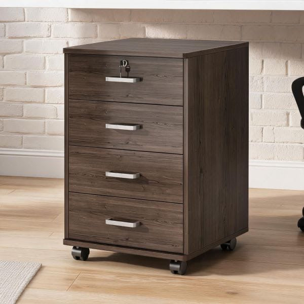 Minimalist wooden multi-purpose cabinet with lock and wheels