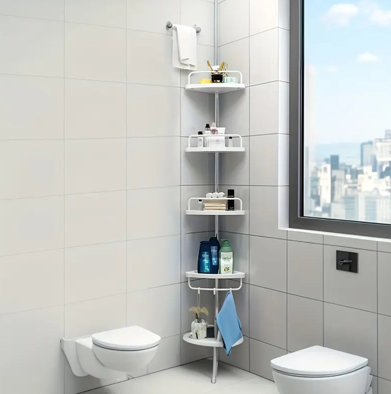 4 Tier Adjustable Telescopic Multi-Corner Shelf Organiser