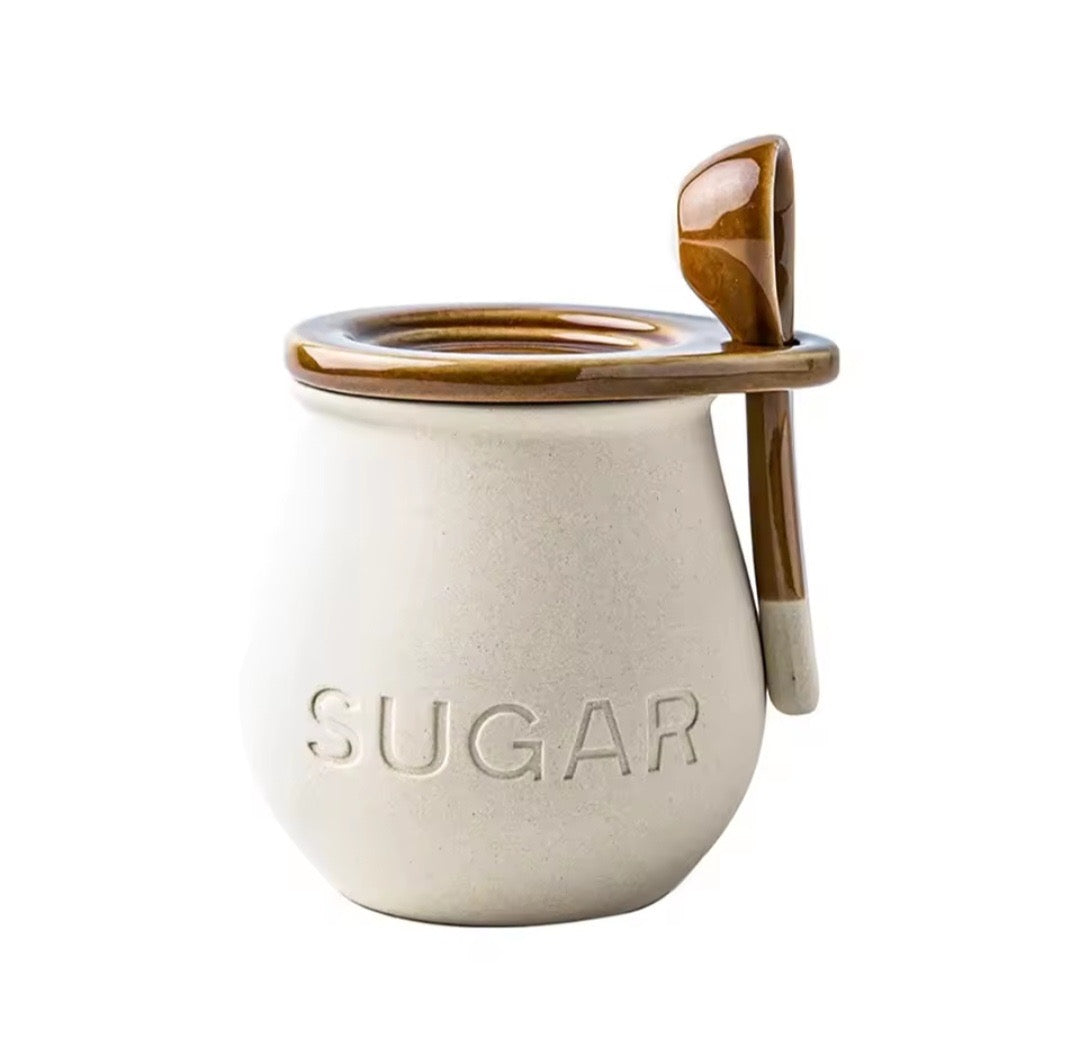 Vintage Ceramic Sugar Jar with Lid and spoon