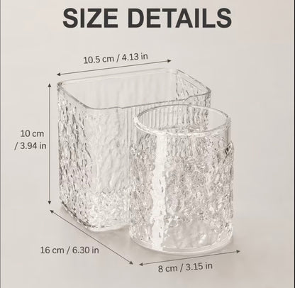 Acrylic toothbrush holders with gaggle cup.