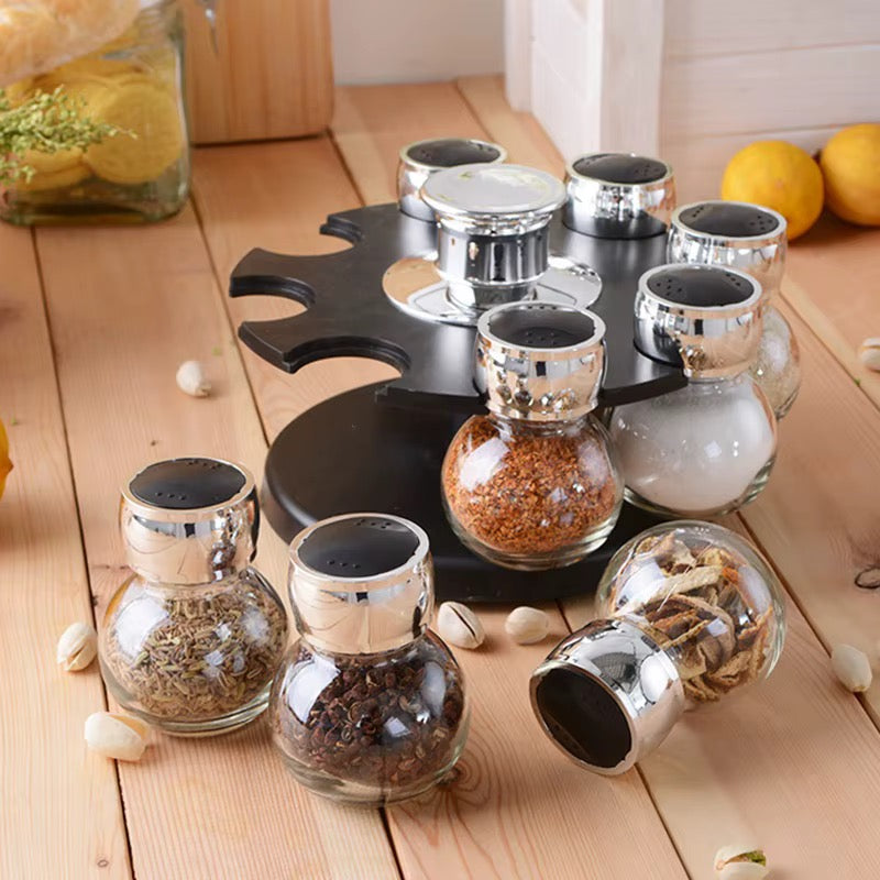 Revolving Spice Rack | Glass Jar Bottles Set of 6