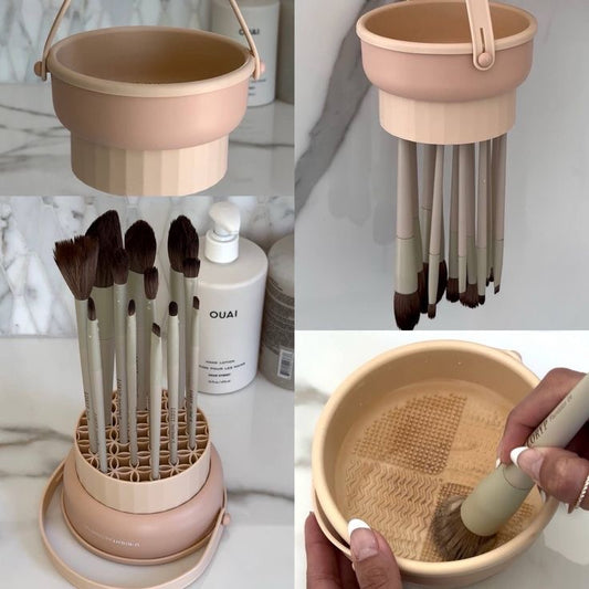 2 in 1 Silicone Makeup Brush Cleaning Bowl with Dryer on the other side
