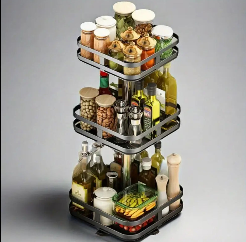3 Tier square Metallic Rotating Spice / Storage Rack – Luxury Homes ...
