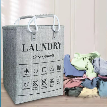 Collapsible large hamper laundry basket with leather handles - washable