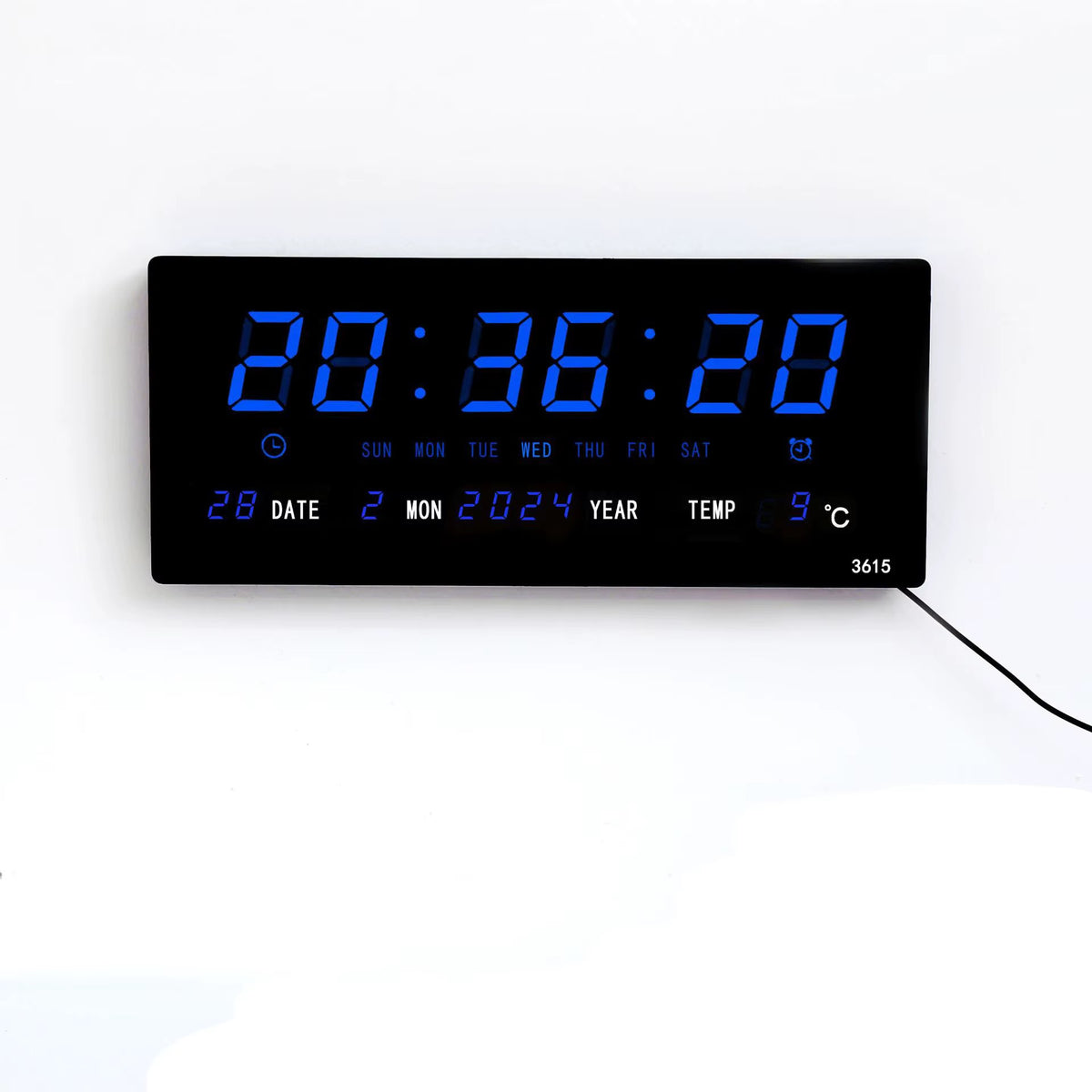 large LED digital wall clock (Model JH8025) with a calendar and temperature