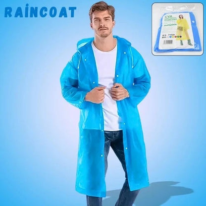 Men and Women Reusable Waterproof Jacket, Button Hooded Raincoat