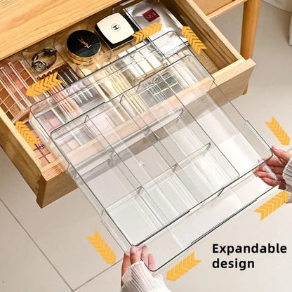Acrylic expandable drawer organizer.