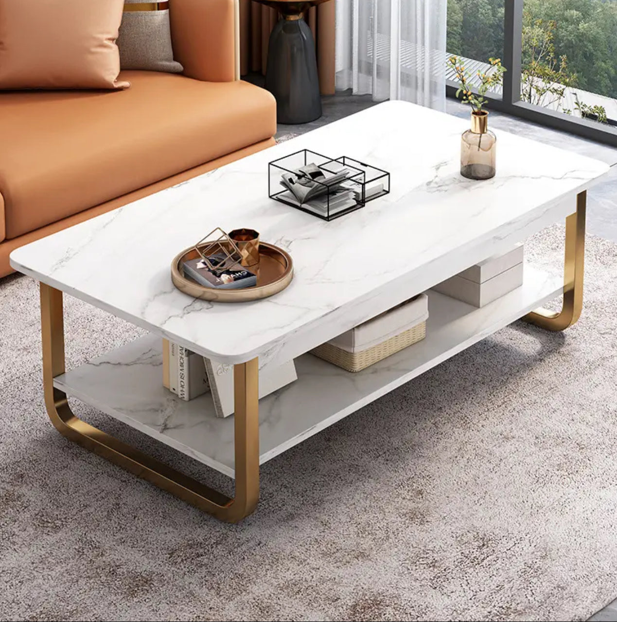 Marble print white coffee table