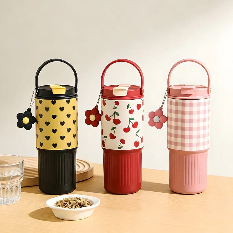 Stainless Steel checked Tumbler silicone handle 750ml