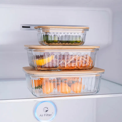 3pcs Heavy Duty Ribbed Glass Food Storage Containers