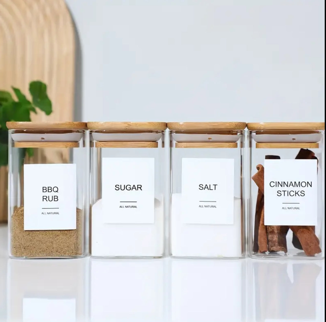 6-pack Square Glass Jars with Bamboo lid And Spoon