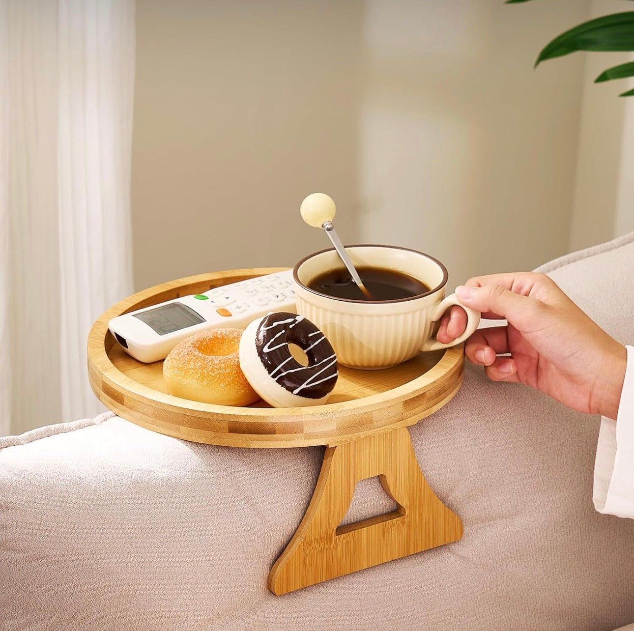 Bamboo multifunctional portable tray. Couch/sofa armrest tray