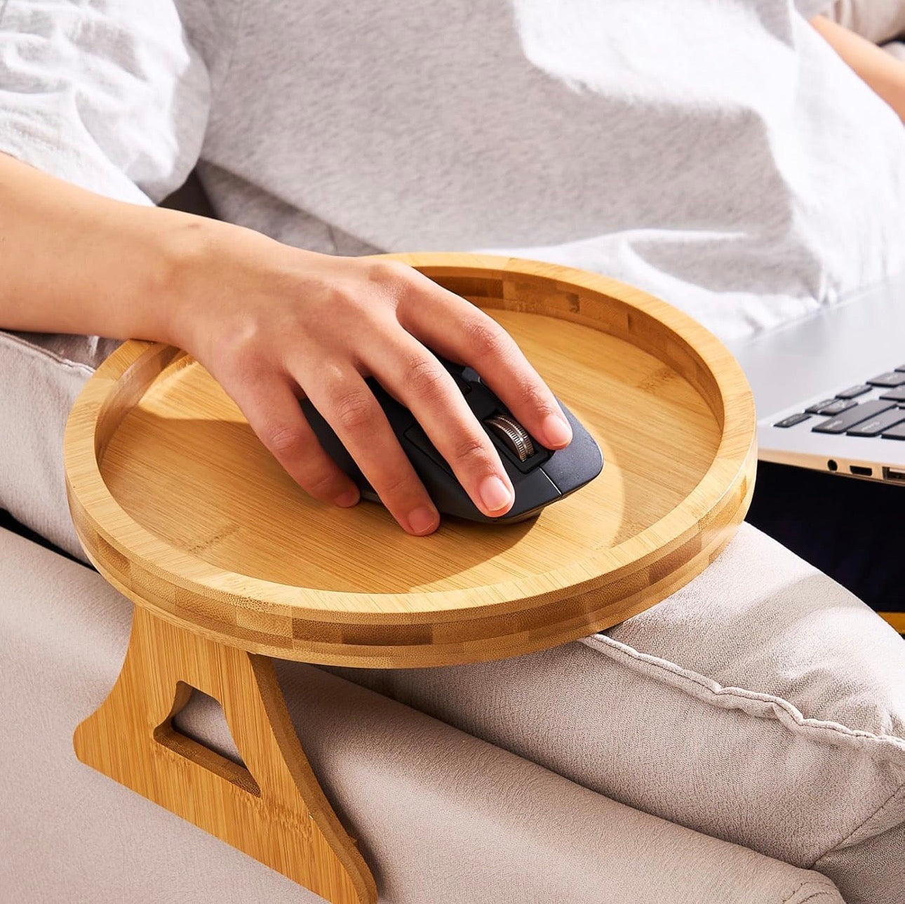 Bamboo multifunctional portable tray. Couch/sofa armrest tray