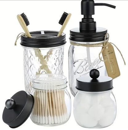 Manson Jars Bathroom Accessories With Black Lids