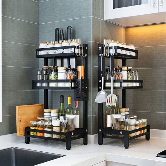 3 Layer Full Set Spice Storage Rack with cutlery and Chopping Board holder