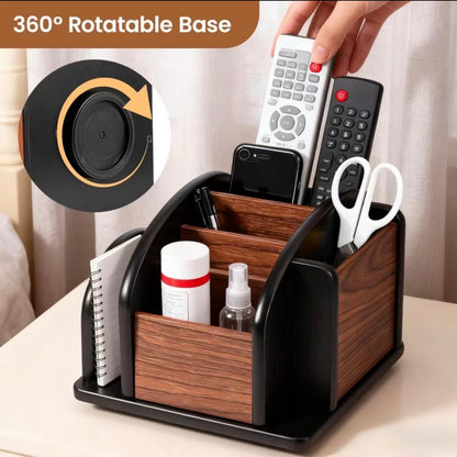Wooden Rotating Desktop Organizer and Remote Control Caddy
