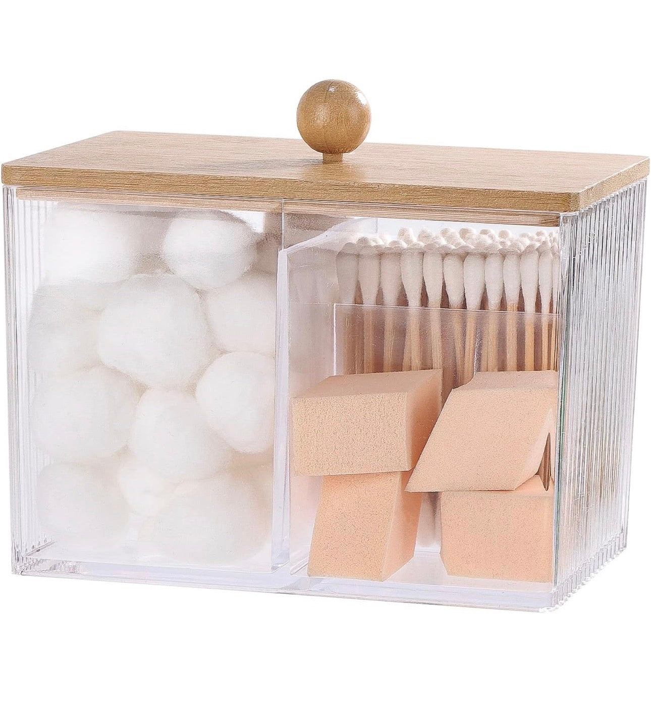 Acrylic Earbuds organizer 
With Bamboo cover .