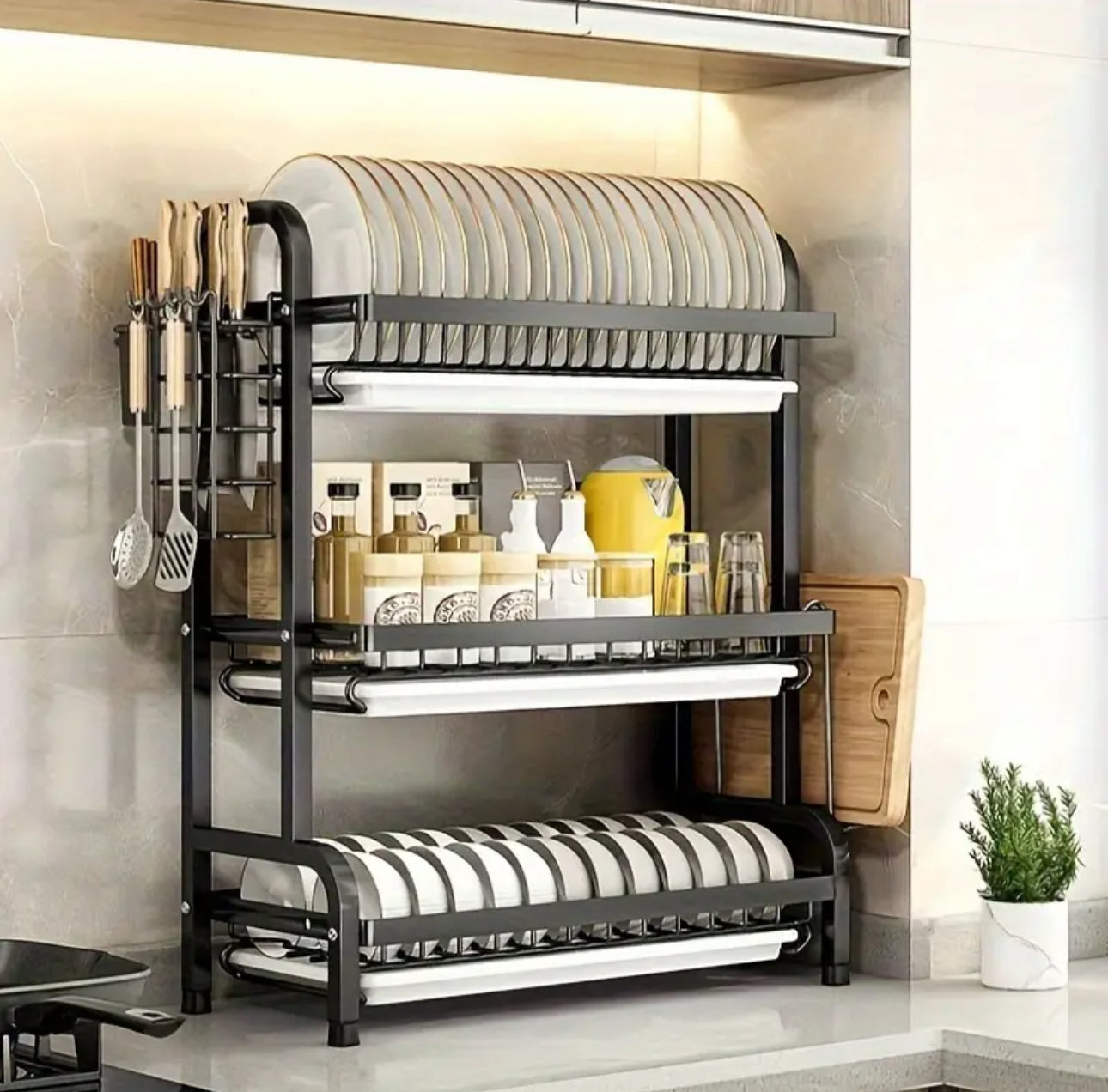 3 tier dish rack with cutlery holder & Chop Board Holder*